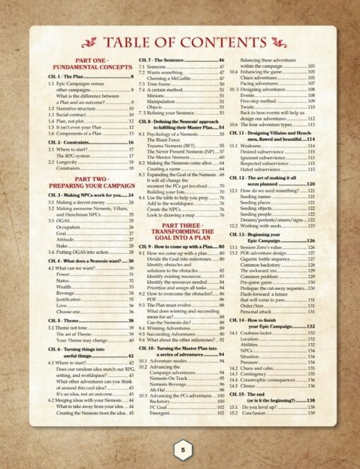 The complete guide to creating epic campaigns table of contents