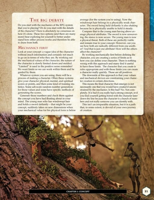 an page extract of the book the practical guide to becoming a great player, showing artwork, focusing on roleplaying characters