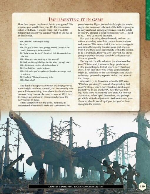 an page extract of the book the practical guide to becoming a great player, showing artwork, focusing on roleplaying characters