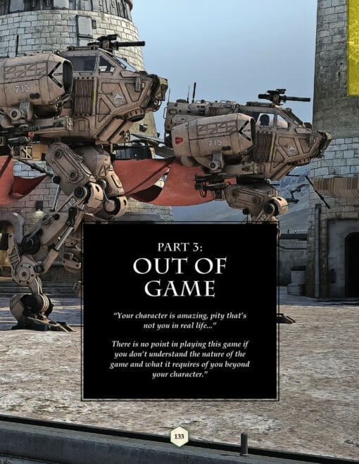 an page extract of the book the practical guide to becoming a great player, showing artwork, focusing on roleplaying characters